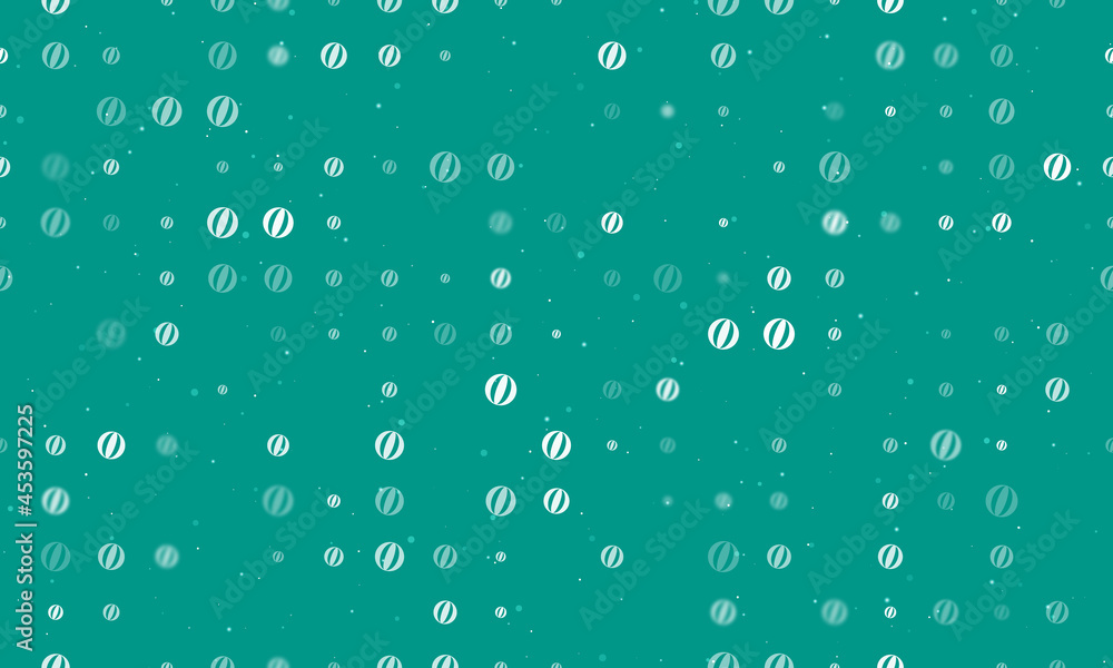 Poster seamless background pattern of evenly spaced white beach ball symbols of different sizes and opacity