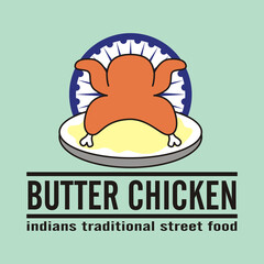 butter chicken food logo - indian street food - traditional culinary - for business mascot brand