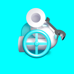 3d render of blue icon with Pipe and wrench