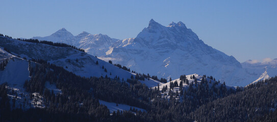 Dents du Midi in winter, view from Isenau, Switzerland.