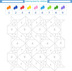  Coloring book for children. Worksheet. Color by numbers