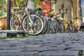 Wrocław, Poland, August 2021. Famous Wrocław facades of old historic buildings, tenement houses in the Market Square (Rynek) Europe, Breslau