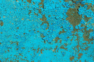texture of old blue paint on rusty metal