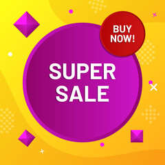 Super sale banner with buy now button, vector backgrounds