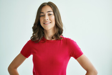 Obraz premium cheerful woman surprised look emotions Studio Lifestyle