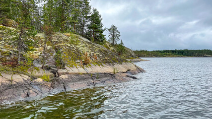 Islands with forest and rocks on Lake Ladoga