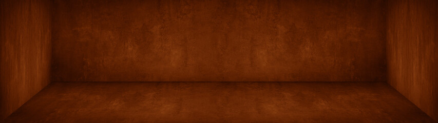Rustic rusty stone tiles wall and floor / empty  3D studio room , interior rust texture for display products, wall background banner panorama architecture