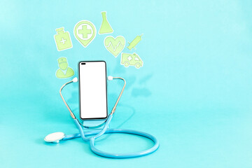 Doctor through the smart phone screen, Doctor online, Online medical communication with patient and analysis health on virtual interface.