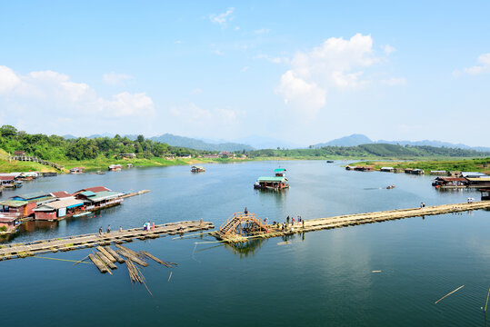 Wooden Bridge Or Sapan Mon At Sangkhlaburi District Kanchanaburi Thailand.