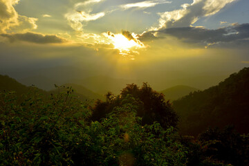 Landscape with sunset, clouds and mountain views at thailand.