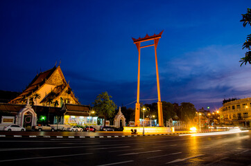Twilight light at wat suthat in bangkok thailand.