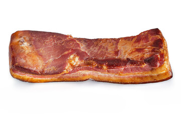 Smoked pork brisket with a large piece on white background