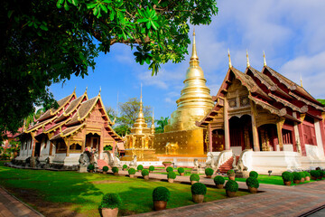 Wat Phra Sing and buddhist temple, Chiang Mai Province, Thailand.