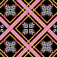 abstract seamless vector pattern , Red and yellow crossed line pattern on black background
