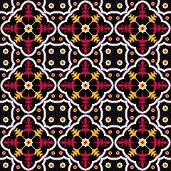 Red and yellow traditional pattern on black background
