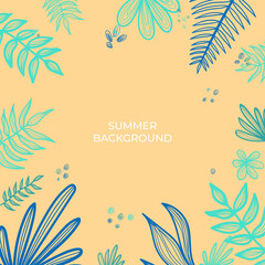 Abstract beige foliage boho creative universal artistic hand drawn minimal floral templates. Good for colorful poster, card, invitation, flyer, cover, banner, placard, brochure and summer background.