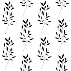 Black vector branches seamless pattern. Elegant plant silhouette on a white background