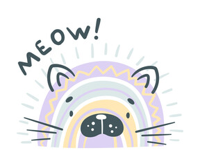 Cute Rainbow Cat for Childish Nursery Decor Vector Illustration