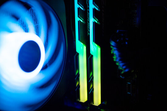 Closeup shot of a colorful computer cooler