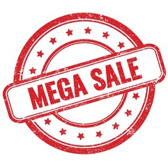 MEGA SALE text on red grungy round rubber stamp.
