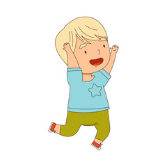 Cheerful Little Boy Running and Rushing at Full Speed Vector Illustration