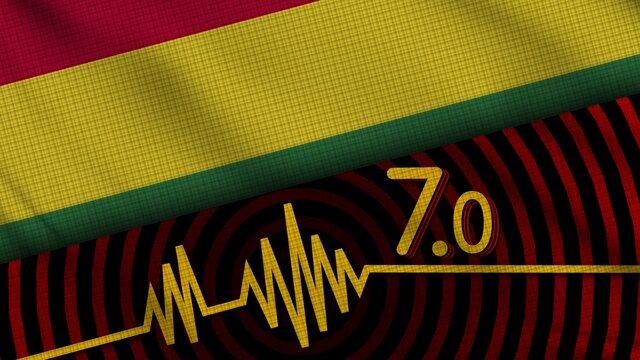 Bolivia Wavy Fabric Flag, 7.0 Earthquake, Breaking News, Disaster Concept, 3D Illustration
