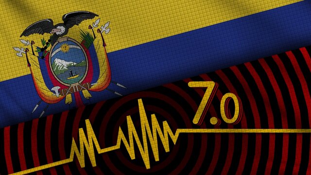 Ecuador Wavy Fabric Flag, 7.0 Earthquake, Breaking News, Disaster Concept, 3D Illustration