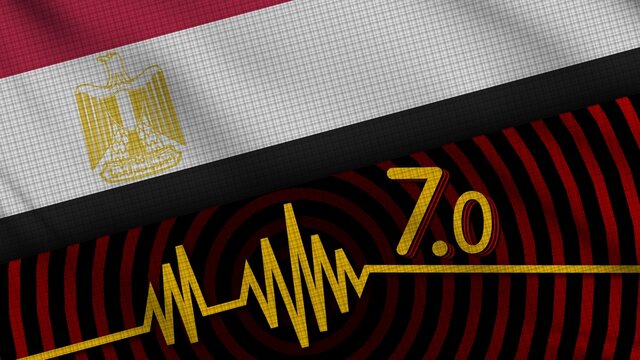 Egypt Wavy Fabric Flag, 7.0 Earthquake, Breaking News, Disaster Concept, 3D Illustration