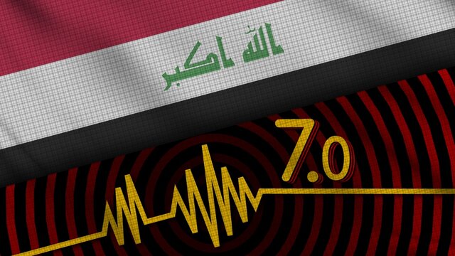 Iraq Wavy Fabric Flag, 7.0 Earthquake, Breaking News, Disaster Concept, 3D Illustration