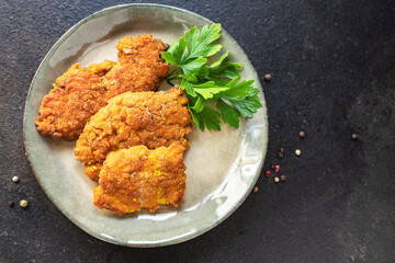 fish roe snack cutlets caviar fried meal on the table copy space food background rustic 