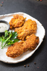 fish roe snack cutlets caviar fried meal on the table copy space food background rustic 