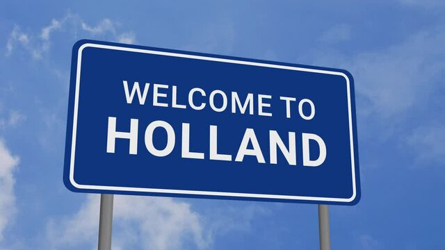 Welcome to Holland Road Sign on Clear Blue Sky with Rapid Moving Clouds