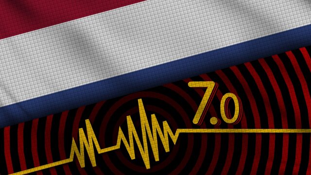 Netherlands Wavy Fabric Flag, 7.0 Earthquake, Breaking News, Disaster Concept, 3D Illustration
