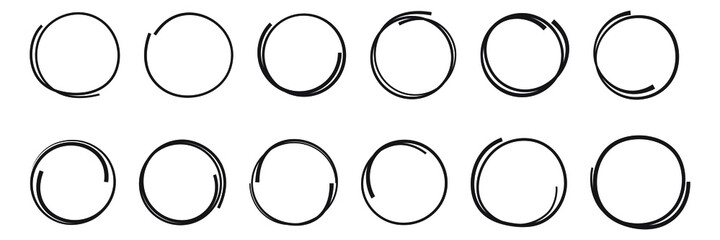 Hand drawn circles sketch frame super set. Rounds scribble line circles. Vector illustrations.