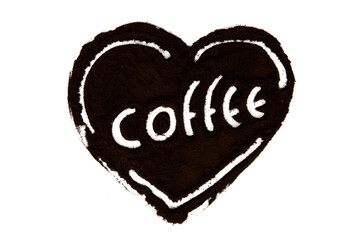 Coffee ground heart shap isolated on white surface. top view ,flat lay.