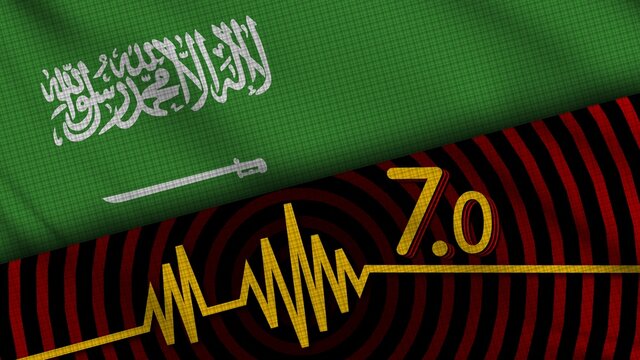Saudi Arabia Wavy Fabric Flag, 7.0 Earthquake, Breaking News, Disaster Concept, 3D Illustration
