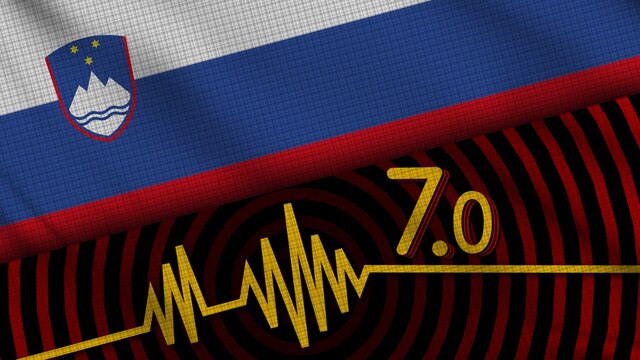 Slovenia Wavy Fabric Flag, 7.0 Earthquake, Breaking News, Disaster Concept, 3D Illustration