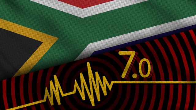 South Africa Wavy Fabric Flag, 7.0 Earthquake, Breaking News, Disaster Concept, 3D Illustration