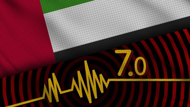 United Arap Emirates Wavy Fabric Flag, 7.0 Earthquake, Breaking News, Disaster Concept, 3D Illustration