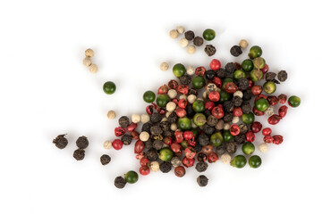 Pepper seeds isolated on white surface. top view,flat lay.