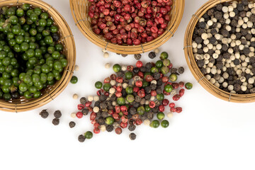 Pepper seeds isolated on white surface. top view,flat lay.