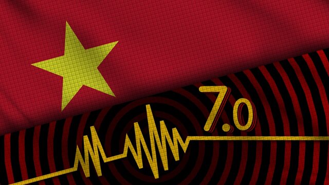 Vietnam Wavy Fabric Flag, 7.0 Earthquake, Breaking News, Disaster Concept, 3D Illustration
