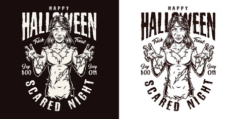 Fototapeta premium Halloween party monochrome vintage logo