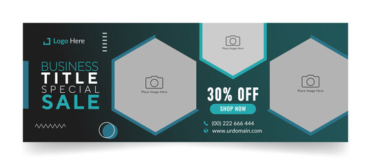 Sale web ad banner and facebook cover page timeline with photo place. Modern layout horizontal design - obrazy, fototapety, plakaty
