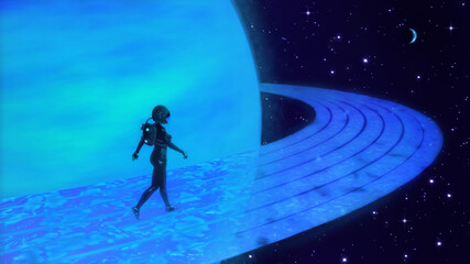 3d illustration space walk of astronauts on the rings of one of the planets © Space Wind