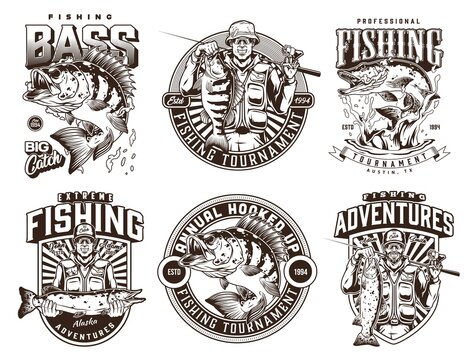 Fishing monochrome emblems