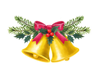 クリスマスのベル飾り　水彩イラスト