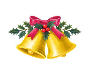 クリスマスのベル飾り　水彩イラスト