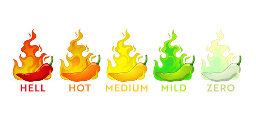 Spicy food level. Chili pepper strength scale. Food infographic.
