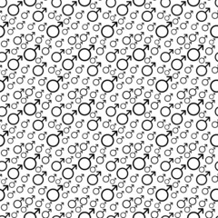 Black Male sign. Circle with an arrow. Belonging to the masculine gender. Seamless pattern. Vector Illustration. EPS10